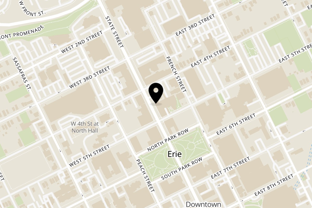 Map showing the location of Serafini's Trattoria on 417 State St in Erie